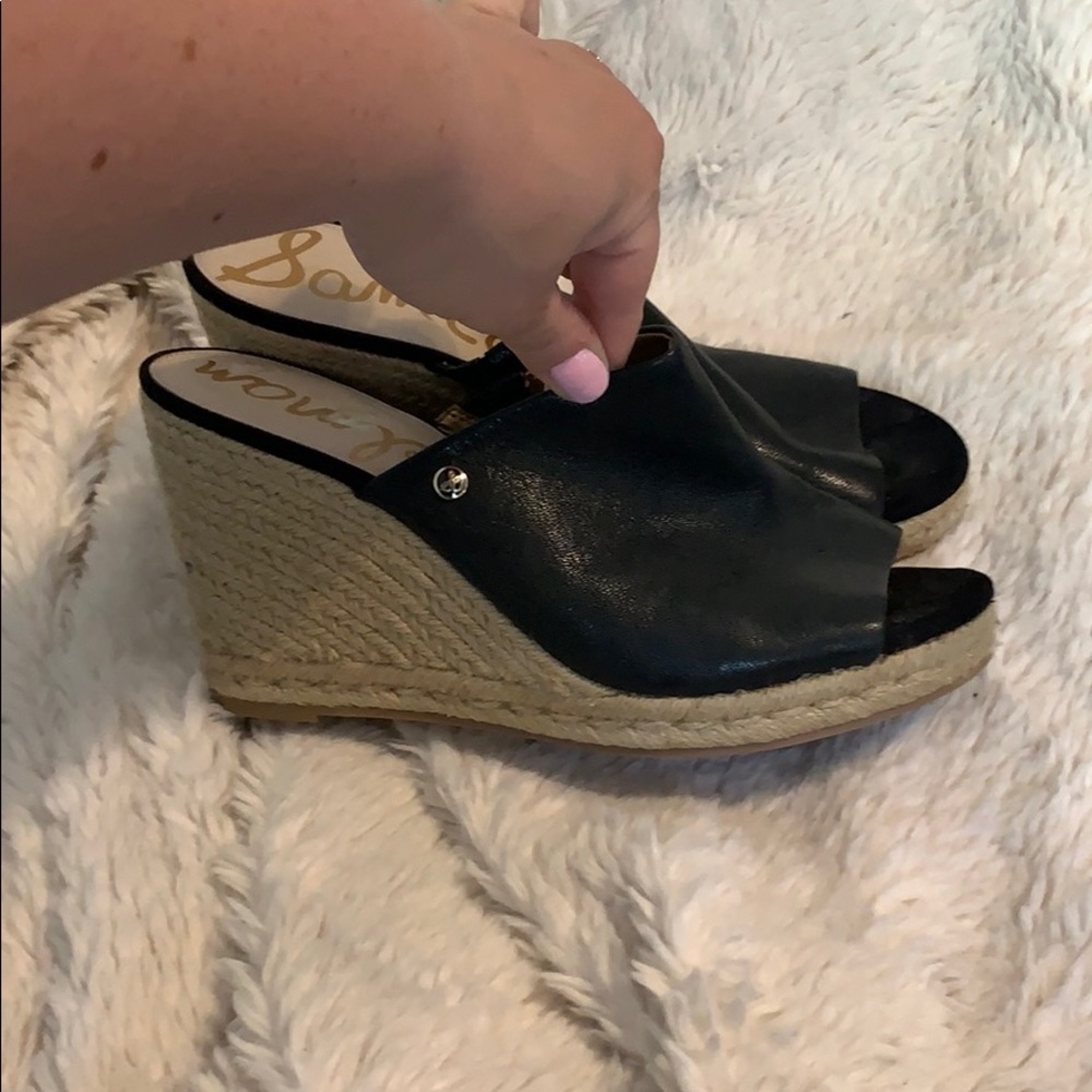 Leather slip on wedge